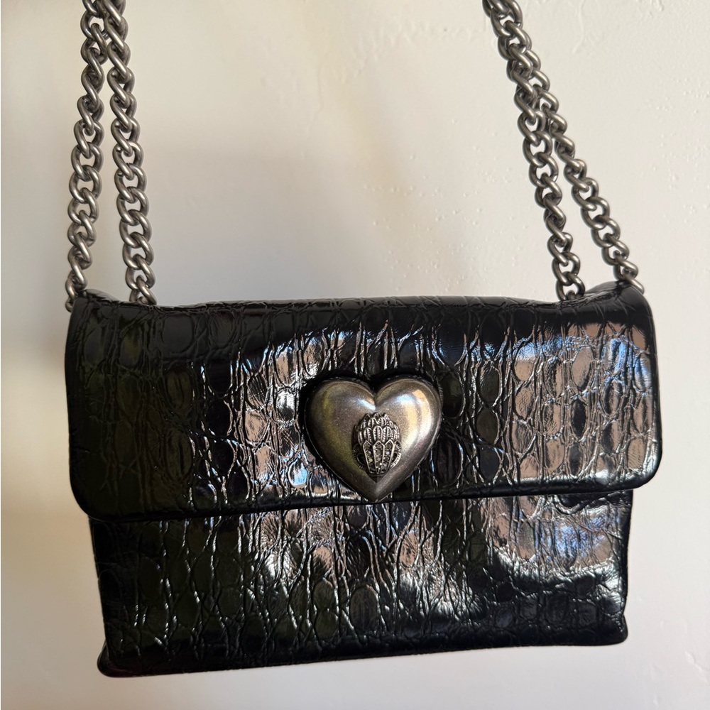 Kurt Geiger Black and Silver Heart Embellished Shoulder Bag
